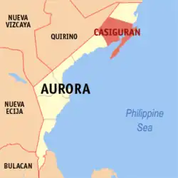 Map of Aurora with Casiguran highlighted