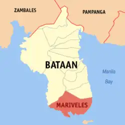 Map of Bataan with Mariveles highlighted