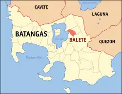 Map of Batangas with Balete highlighted