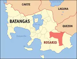 Map of Batangas with Rosario highlighted