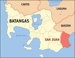 Map of Batangas with San Juan highlighted