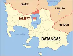 Map of Batangas with Talisay highlighted