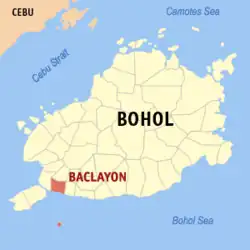 Map of Bohol with Baclayon highlighted