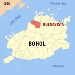 Map of Bohol with Buenavista highlighted