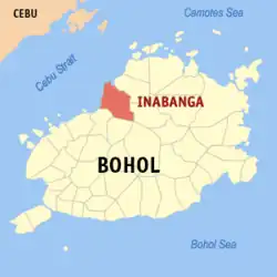 Map of Bohol with Inabanga highlighted