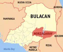 Map of Bulacan with Norzagaray highlighted