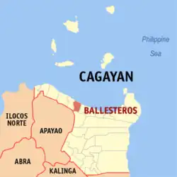 Map of Cagayan with Ballesteros highlighted