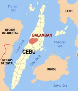 Map of Cebu with Balamban highlighted