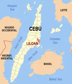 Map of Cebu with Liloan highlighted