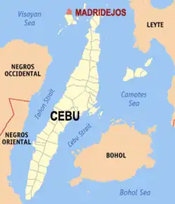 Map of Cebu with Madridejos highlighted