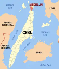 Map of Cebu with Medellin highlighted