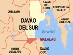 Map of Davao del Sur with Malalag highlighted