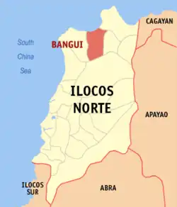 Map of Ilocos Norte with Bangui highlighted