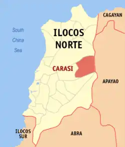 Map of Ilocos Norte with Carasi highlighted