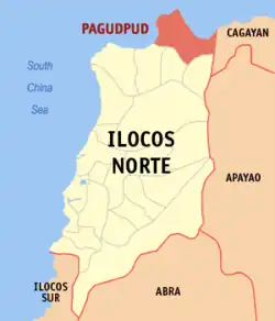 Map of Ilocos Norte with Pagudpud highlighted