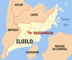 Map of Iloilo with Badiangan highlighted