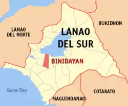 Map of Lanao del Sur with Binidayan highlighted