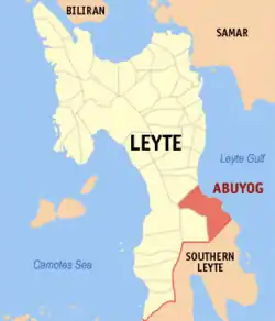 Map of Leyte with Abuyog highlighted