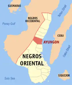 Map of Negros Oriental with Ayungon highlighted