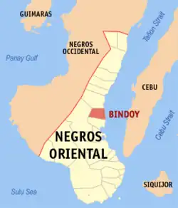 Map of Negros Oriental with Bindoy highlighted