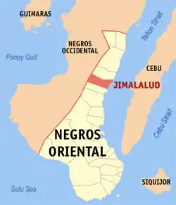 Map of Negros Oriental with Jimalalud highlighted