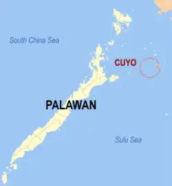 Map of Palawan with Cuyo highlighted