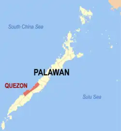 Map of Palawan with Quezon highlighted