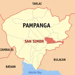 Map of Pampanga with San Simon highlighted