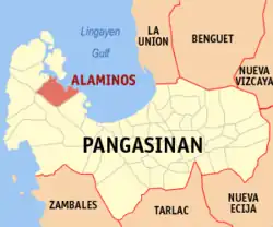 Map of Pangasinan with Alaminos highlighted