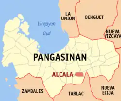 Map of Pangasinan with Alcala highlighted