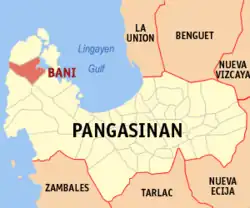 Map of Pangasinan with Bani highlighted