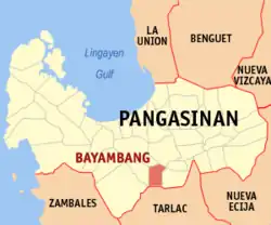 Map of Pangasinan with Bayambang highlighted