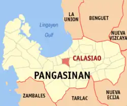 Map of Pangasinan with Calasiao highlighted