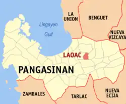 Map of Pangasinan with Laoac highlighted