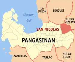 Map of Pangasinan with San Nicolas highlighted