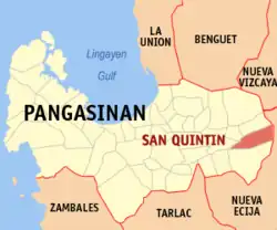 Map of Pangasinan with San Quintin highlighted