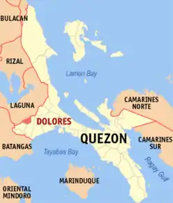 Map of Quezon with Dolores highlighted