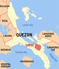 Map of Quezon with Lopez highlighted