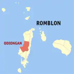 Map of Romblon with Odiongan highlighted