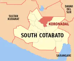 Map of South Cotabato with Koronadal highlighted