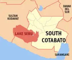 Map of South Cotabato with Lake Sebu highlighted