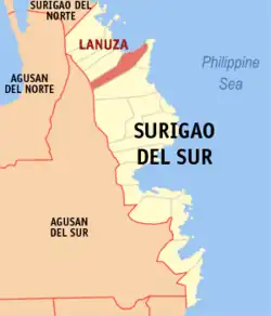 Map of Surigao del Sur with Lanuza highlighted