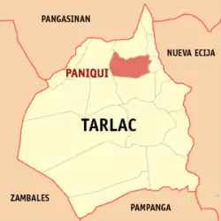 Map of Tarlac with Paniqui highlighted