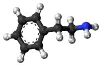 Ball-and-stick model of phenethylamine