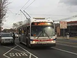 Route 66 trackless trolley on the 7300 block of Frankford Avenue