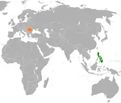 Map indicating locations of Philippines and Romania