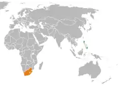 Map indicating locations of Philippines and South Africa