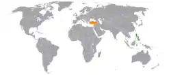 Map indicating locations of Philippines and Turkey