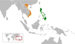 Map indicating locations of Philippines and Vietnam