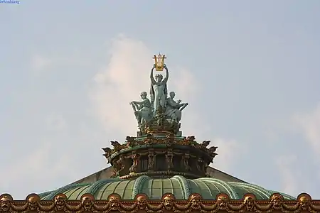 Apollo, Poetry and Music roof sculpture by Aimé Millet